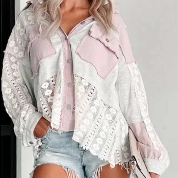 Beautiful POL Lace crochet Button down top.
Grey and Lilac. S, M, L - Picture 2 of 4